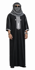 Men’s Black Moroccan Thobe White Embroidery
