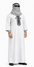 Men’s White Moroccan Thobe Black Embroidery