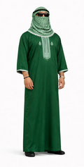 Men’s Emerald Green Moroccan Thobe White Embroidery